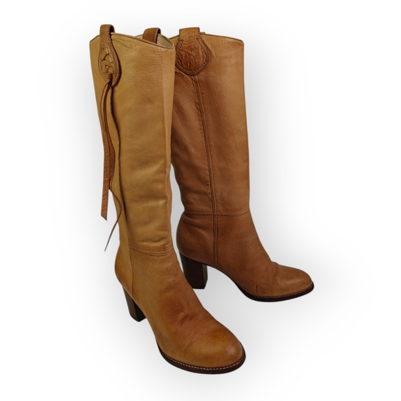 VTG COACH SELENA TAN LIGHT BROWN GENUINE LEATHER WESTERN BOOTS FRINGE SIZE 7B - Picture 2 of 12